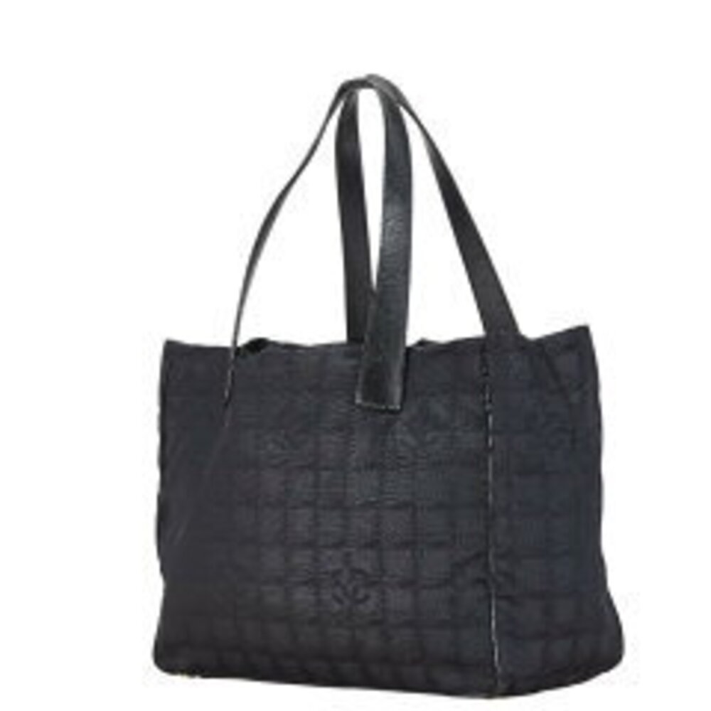 Chanel Bag Tote Black Shoulder Travel Line Canvas Satin Leather